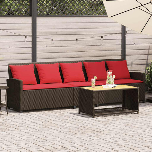 5-seater garden sofa with brown polyrattan cushions