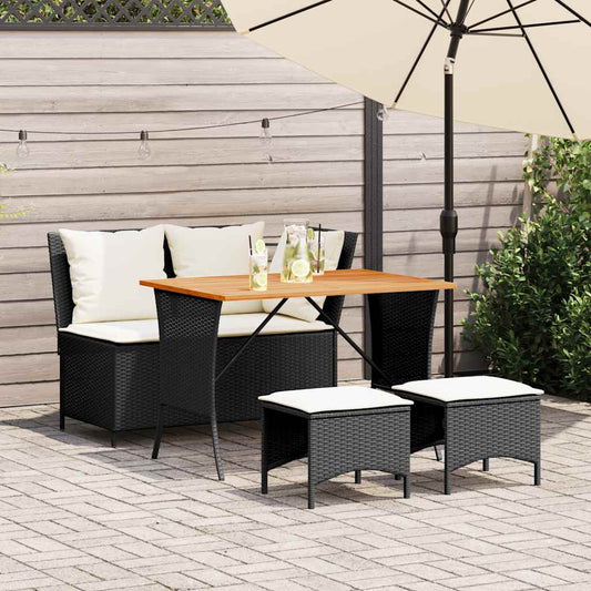 4-piece garden furniture set with cushions, black, polyrattan