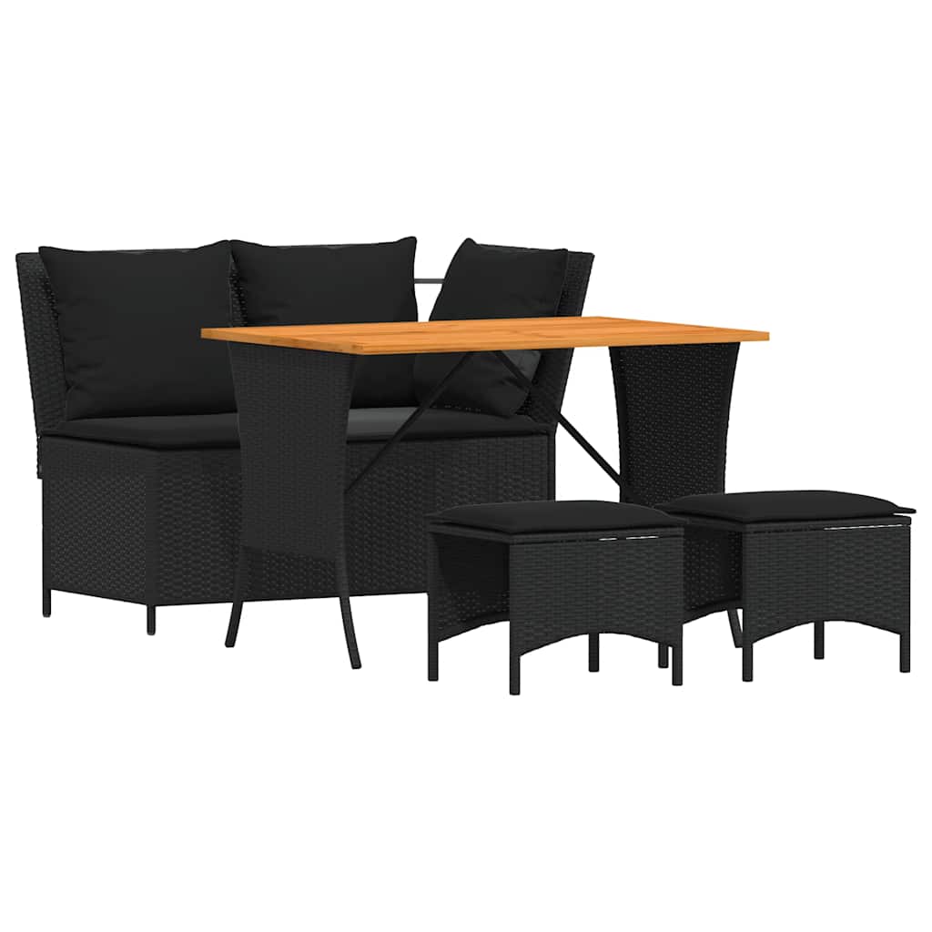 Set mobilier de grădină cu perne, 4 piese, negru, poliratan