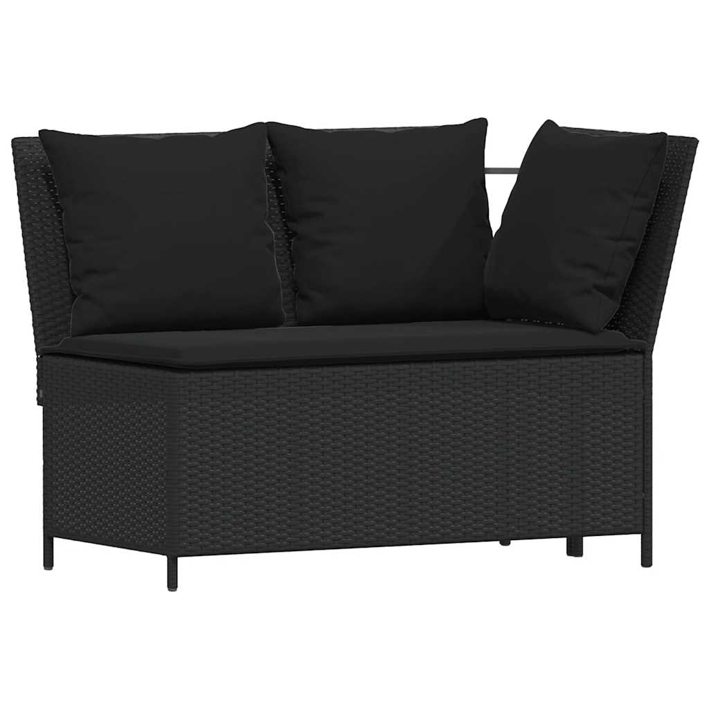 Set mobilier de grădină cu perne, 4 piese, negru, poliratan