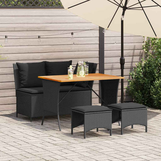 Set mobilier de grădină cu perne, 4 piese, negru, poliratan