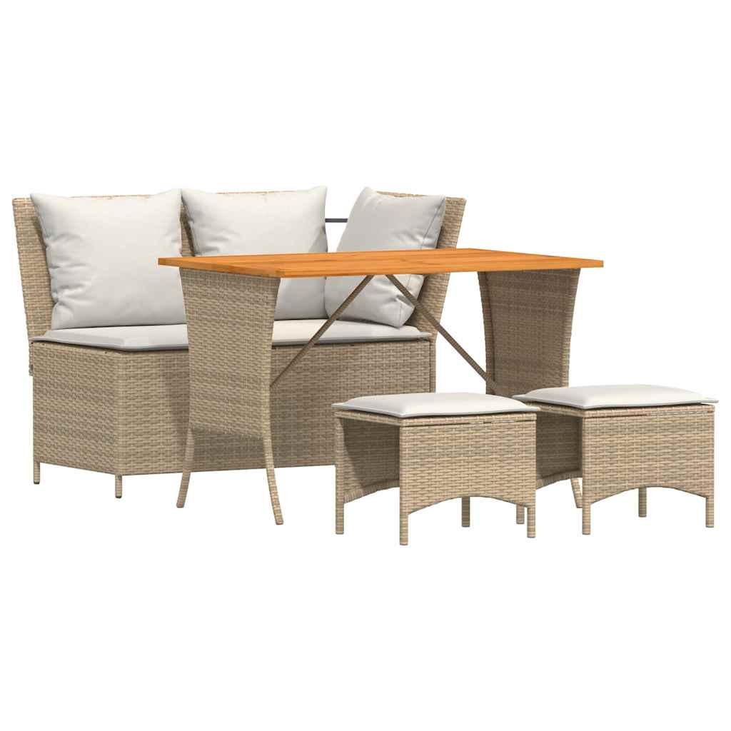 4-piece garden sofa set with cushions, beige, polyrattan