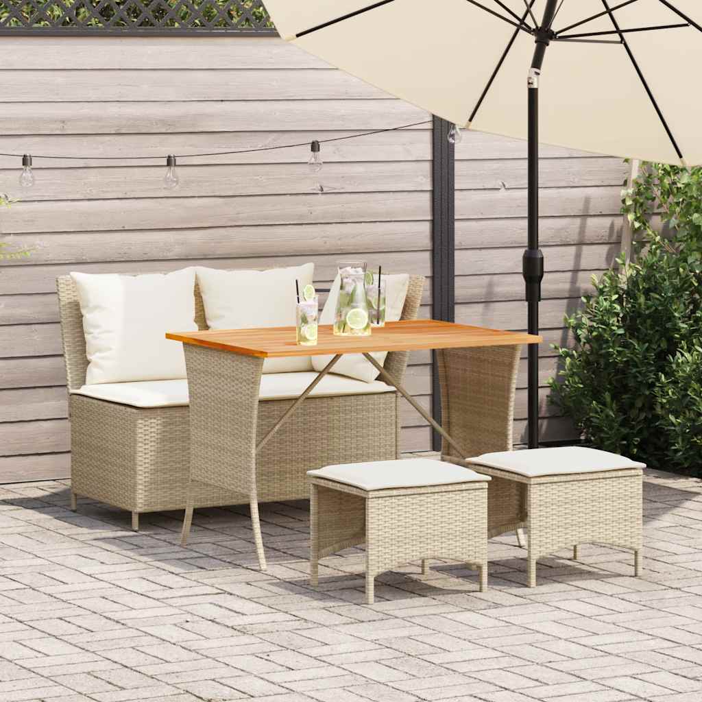 4-piece garden sofa set with cushions, beige, polyrattan