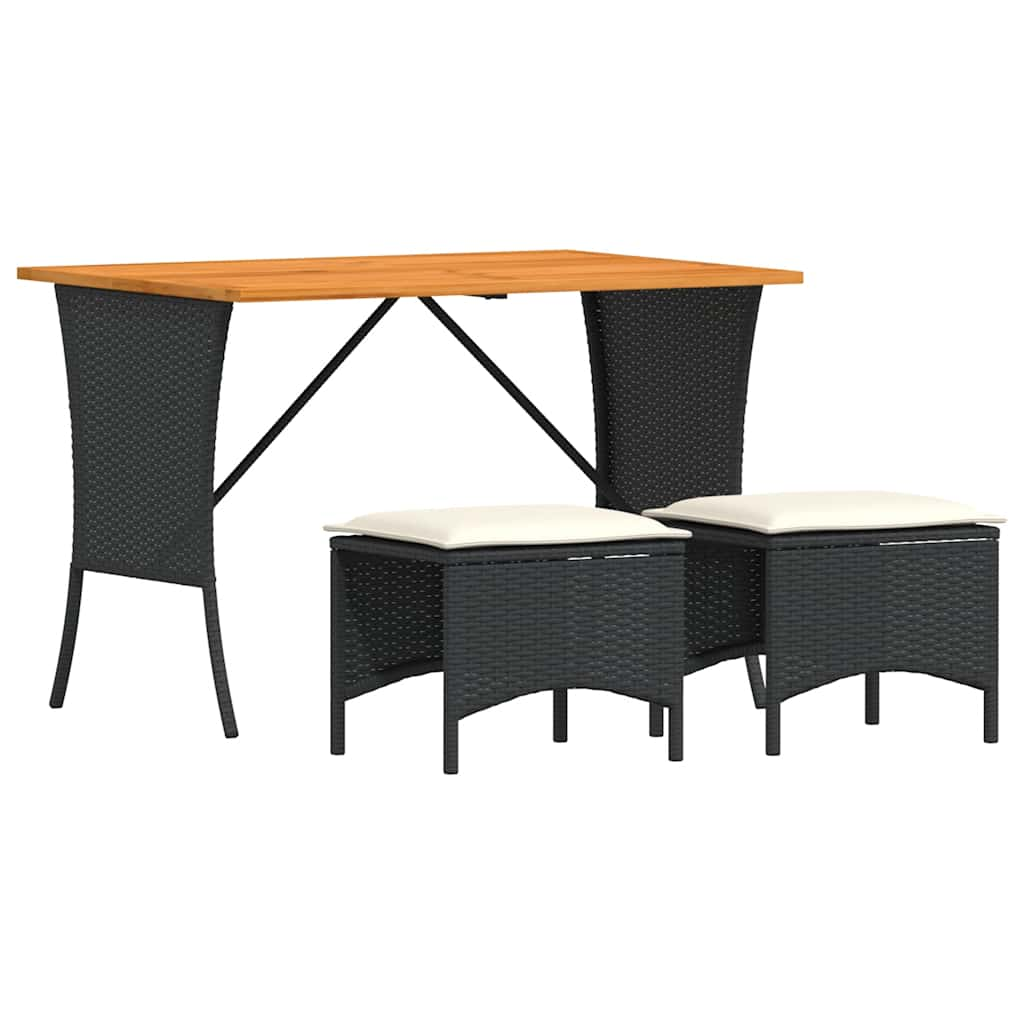 Set mobilier de grădină cu perne, 3 piese, negru, poliratan