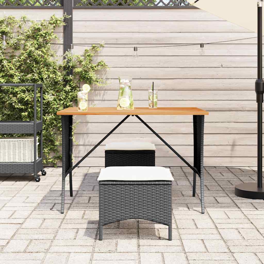 Garden furniture set with cushions, 3 pieces, black, polyrattan