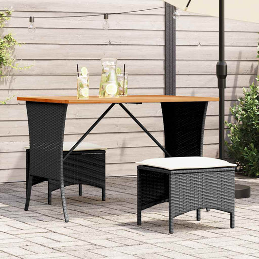 Garden furniture set with cushions, 3 pieces, black, polyrattan