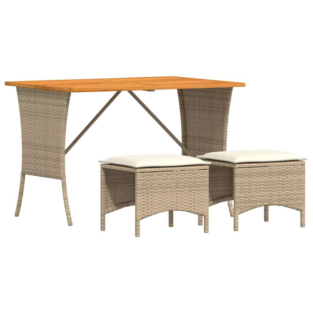 Garden furniture set with cushions, 3 pieces, beige, polyrattan