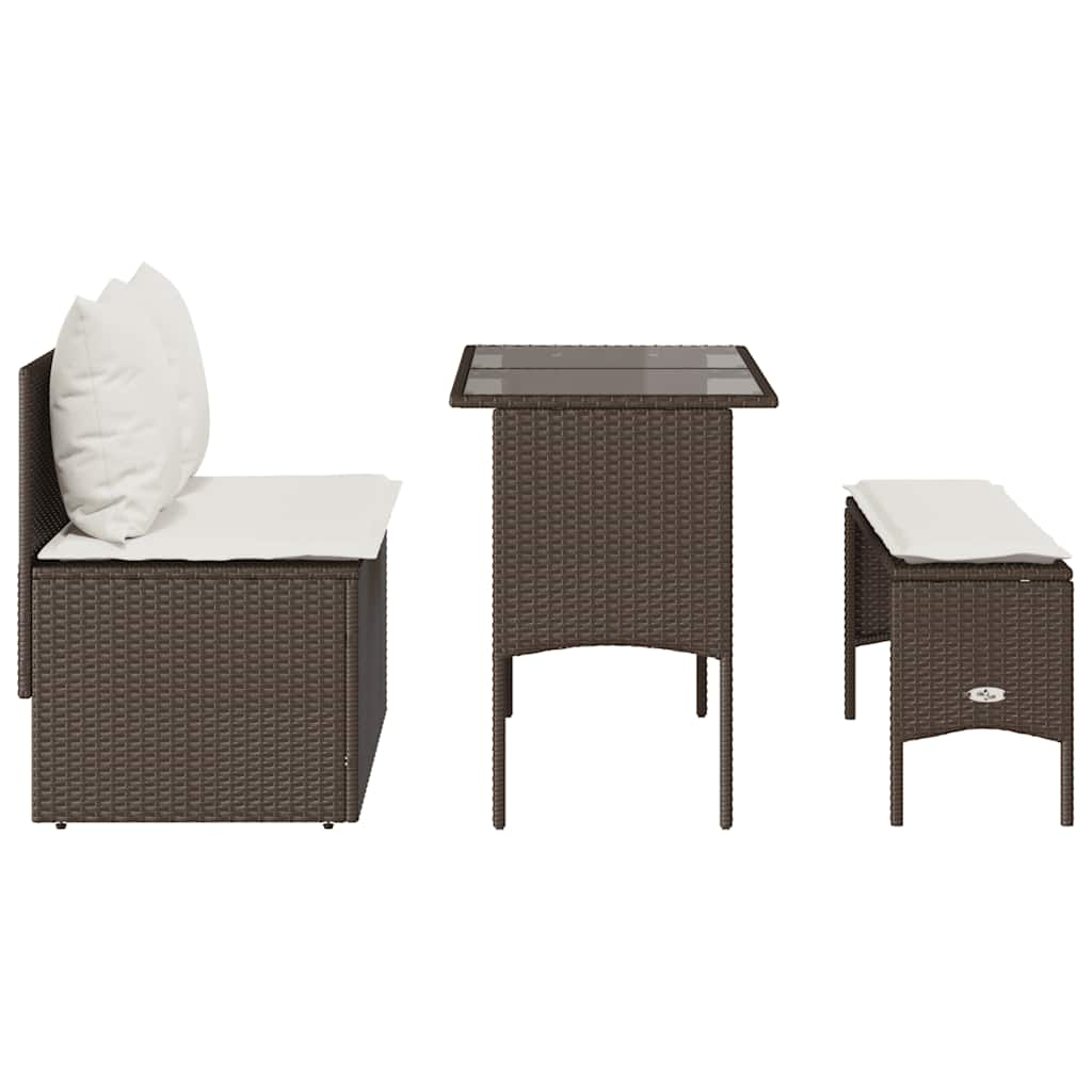 Garden furniture set with cushions, 3 pieces, brown, polyrattan