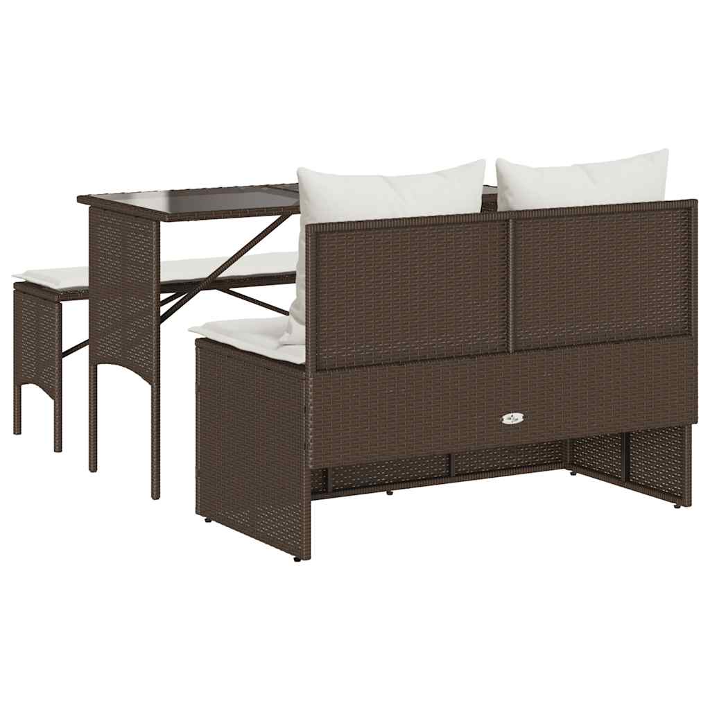 Garden furniture set with cushions, 3 pieces, brown, polyrattan