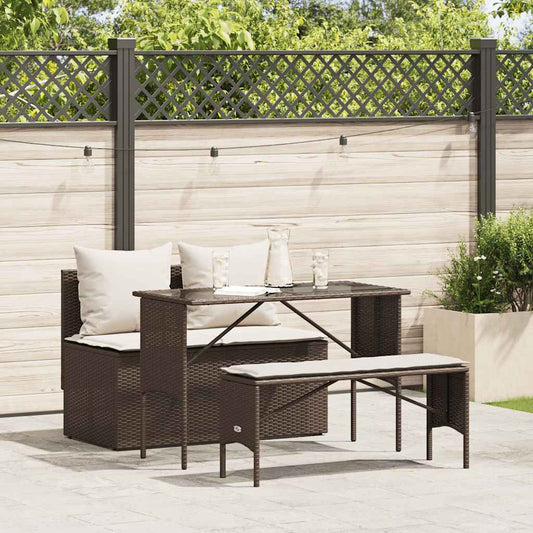 Garden furniture set with cushions, 3 pieces, brown, polyrattan