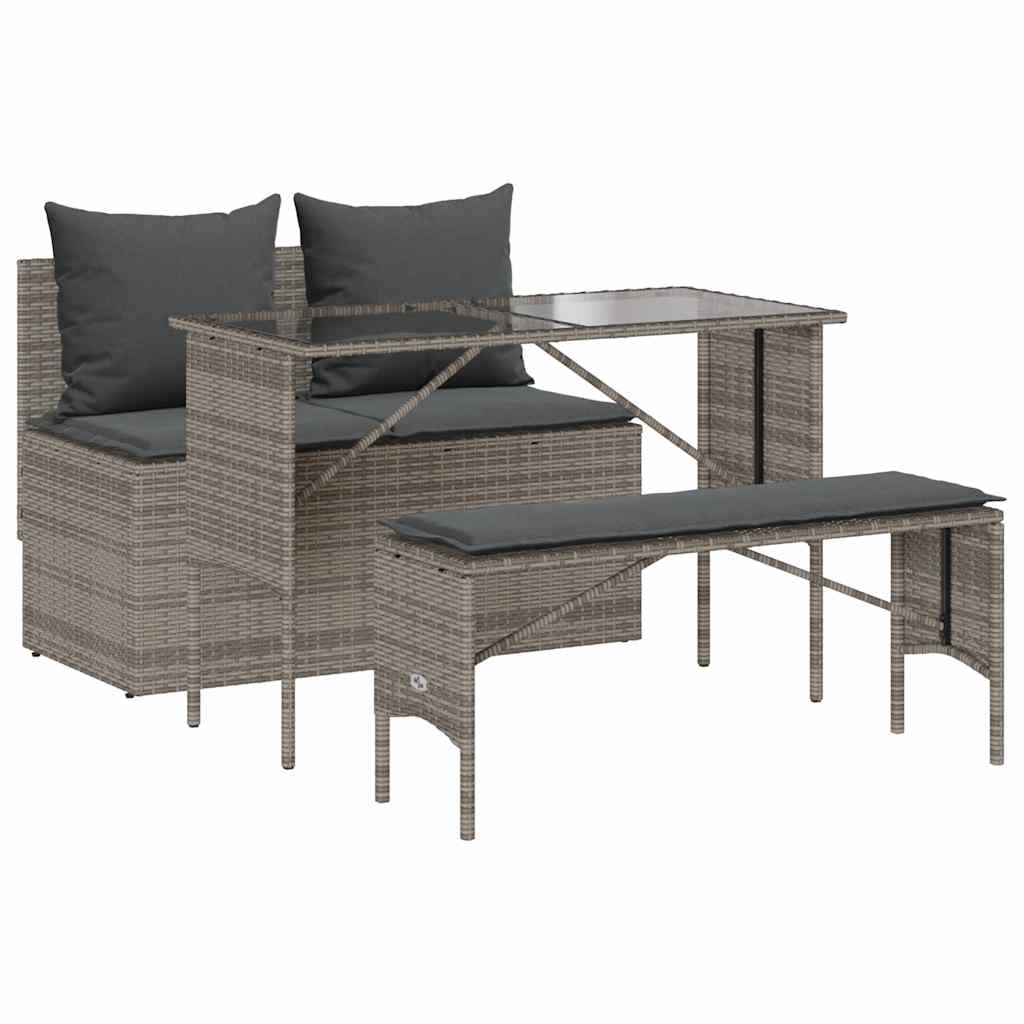 3-piece garden furniture set with cushions, grey, polyrattan