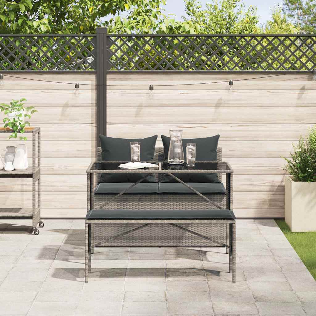 3-piece garden furniture set with cushions, grey, polyrattan