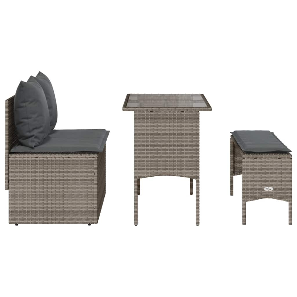 3-piece garden furniture set with cushions, grey, polyrattan