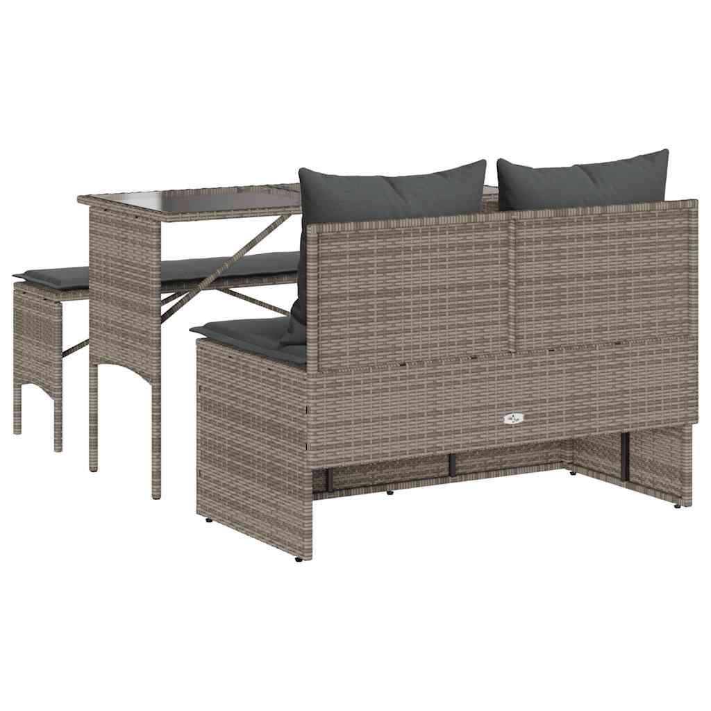 3-piece garden furniture set with cushions, grey, polyrattan