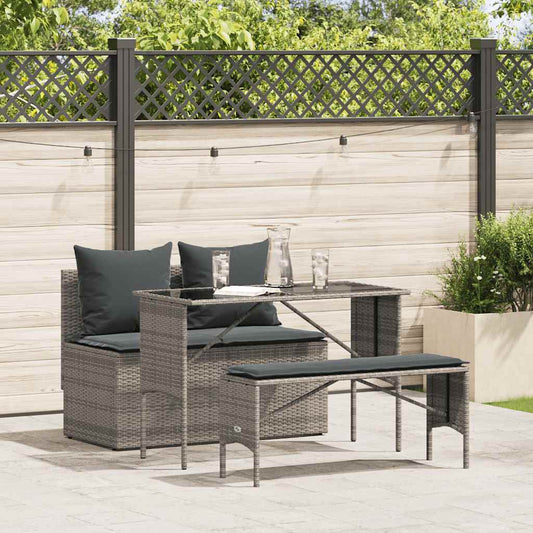 3-piece garden furniture set with cushions, grey, polyrattan