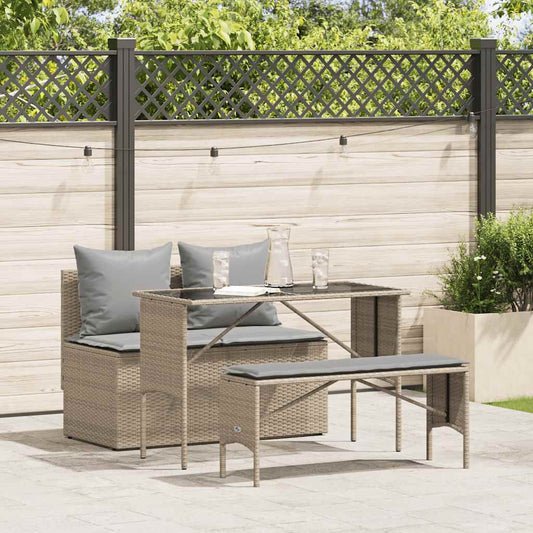 Garden furniture set with cushions, 3 pieces, beige, polyrattan