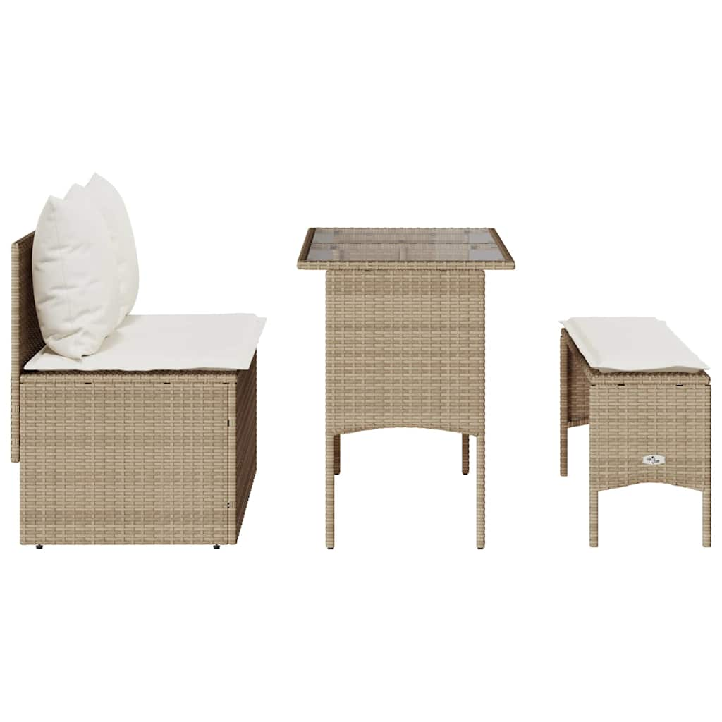 Garden furniture set with cushions, 3 pieces, beige, polyrattan