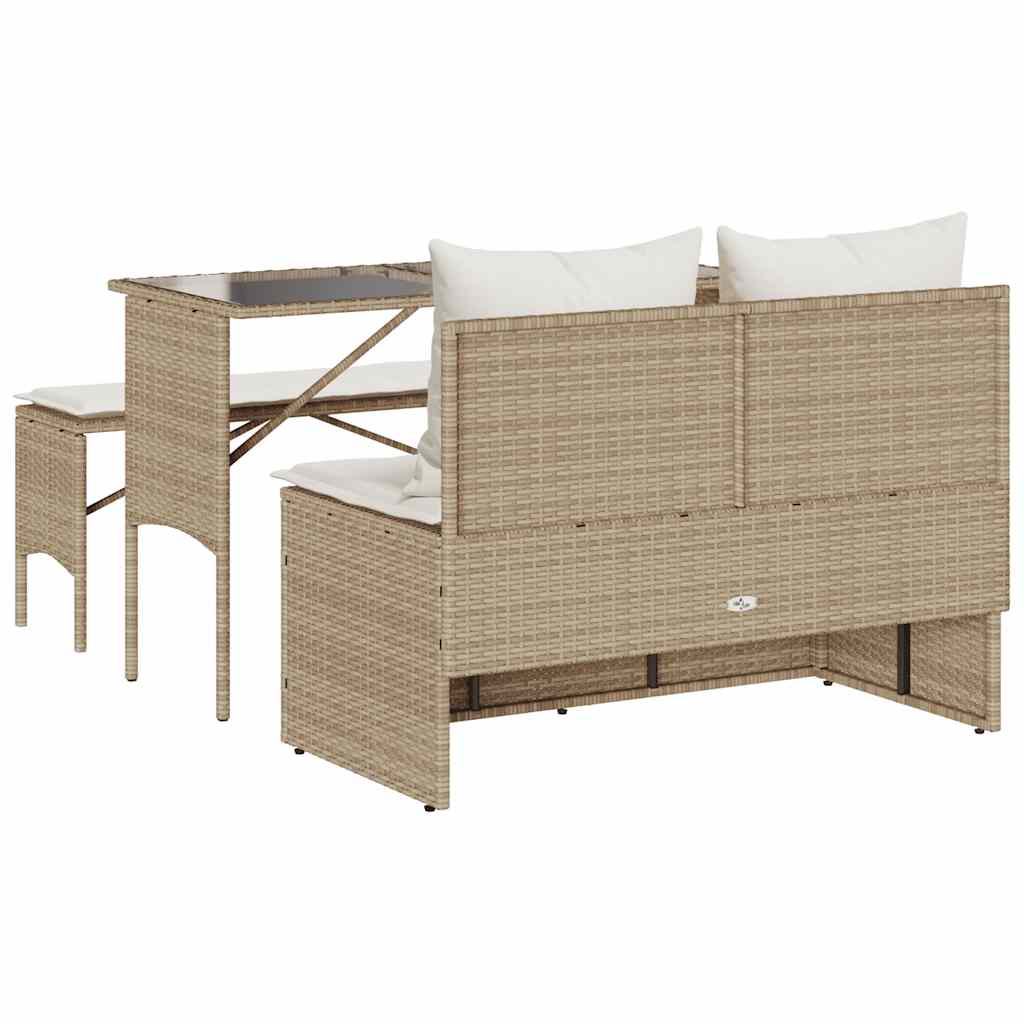 Garden furniture set with cushions, 3 pieces, beige, polyrattan