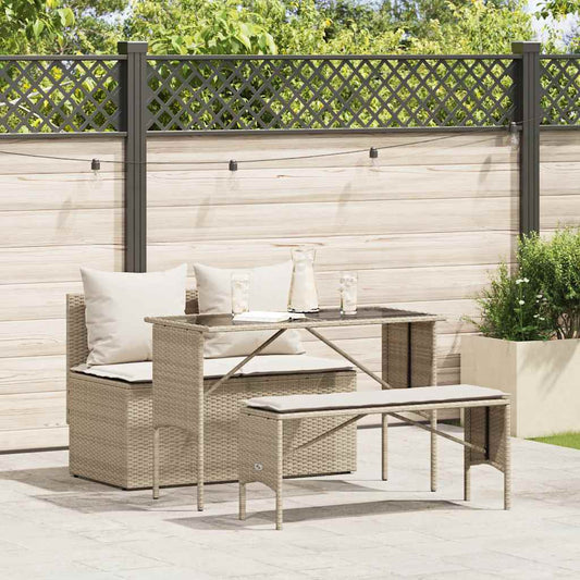 Garden furniture set with cushions, 3 pieces, beige, polyrattan