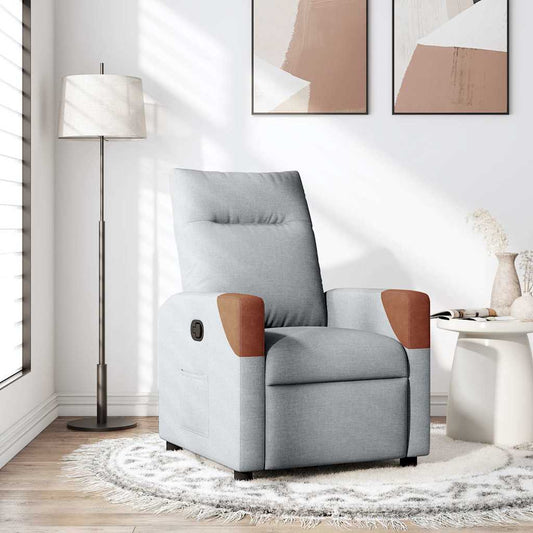 Reclining armchair, light gray, textile material