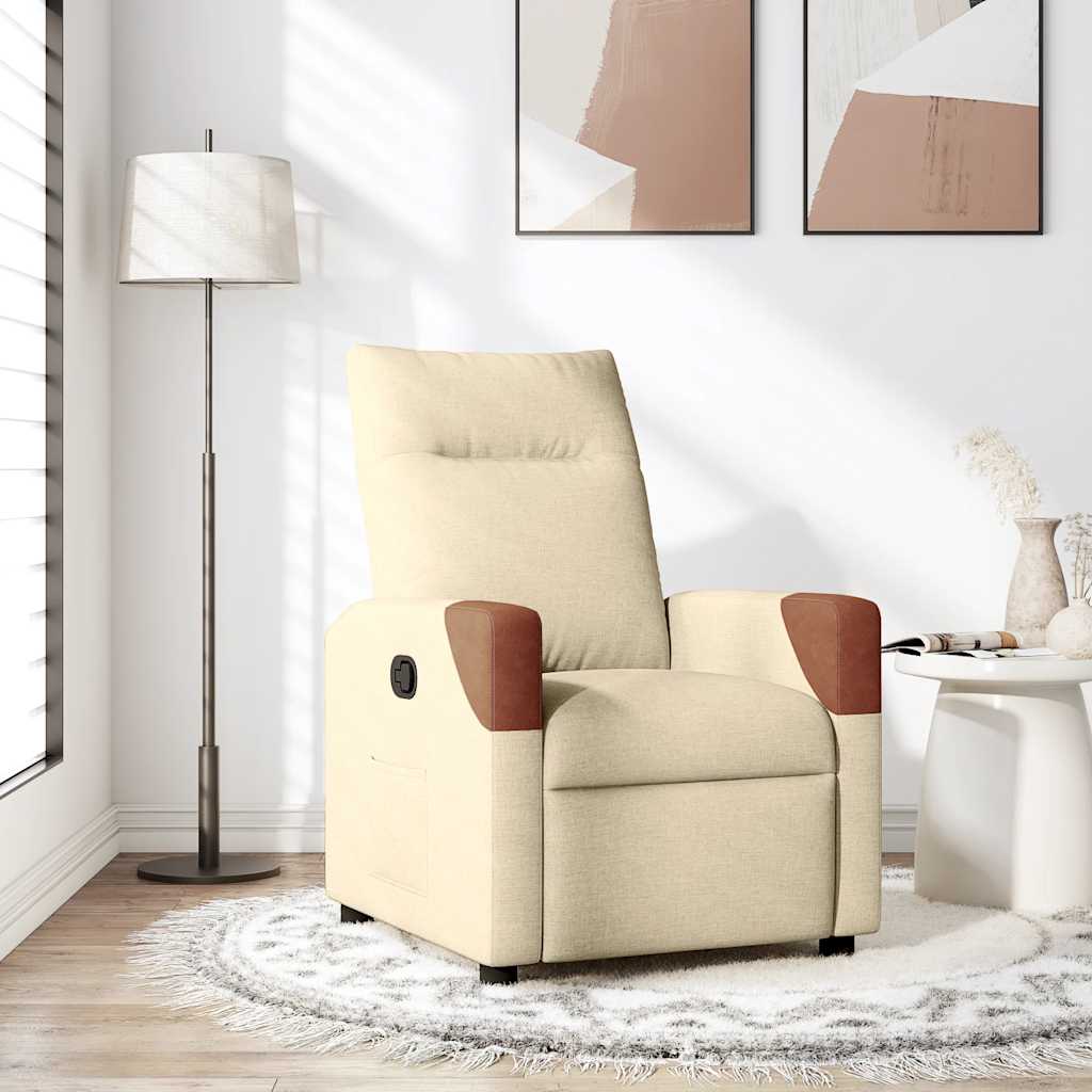 Reclining armchair, cream, textile material