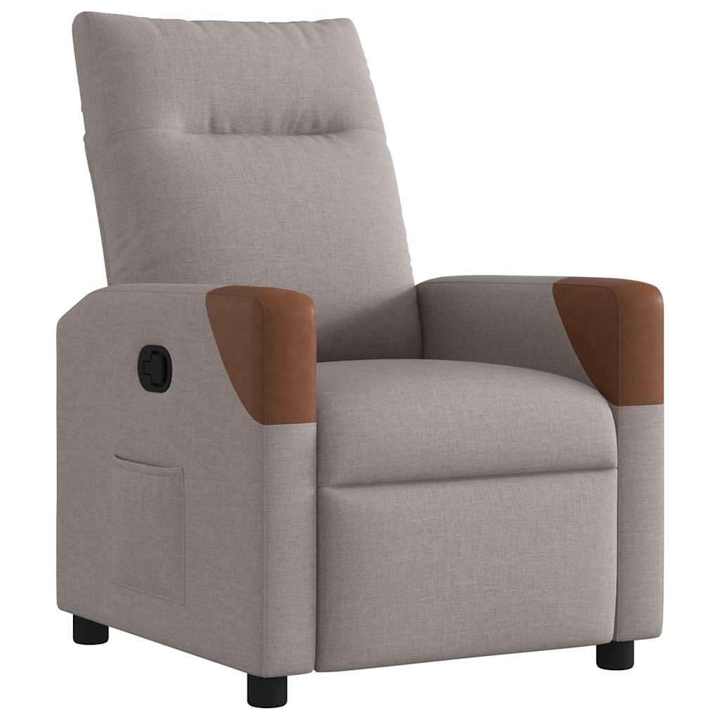 Reclining armchair, taupe grey, textile material