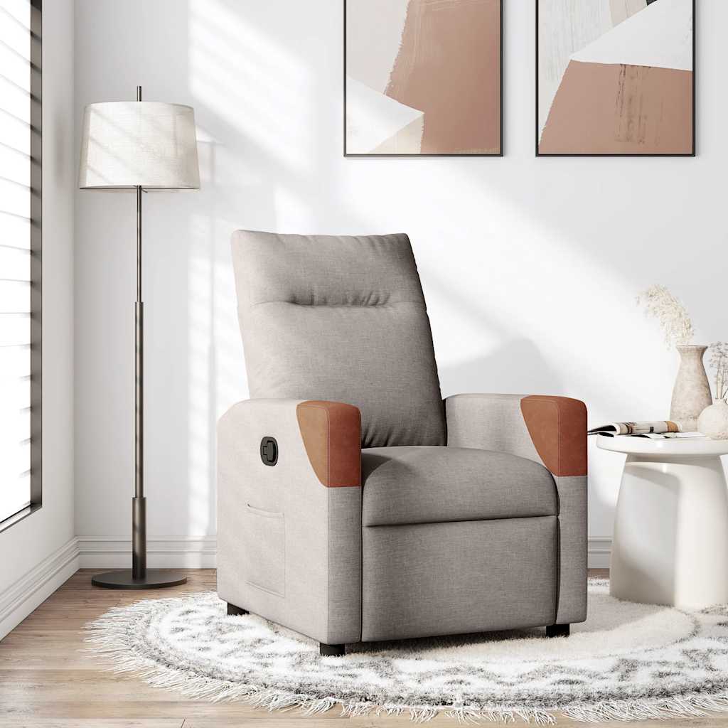 Reclining armchair, taupe grey, textile material