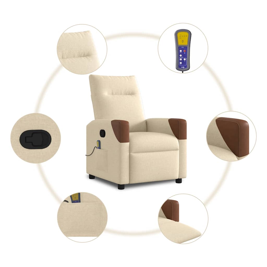 Reclining massage chair, cream, fabric