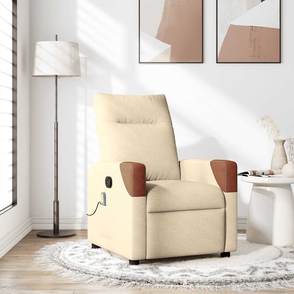 Reclining massage chair, cream, fabric