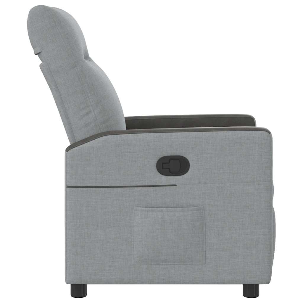 Reclining armchair, light gray, textile material