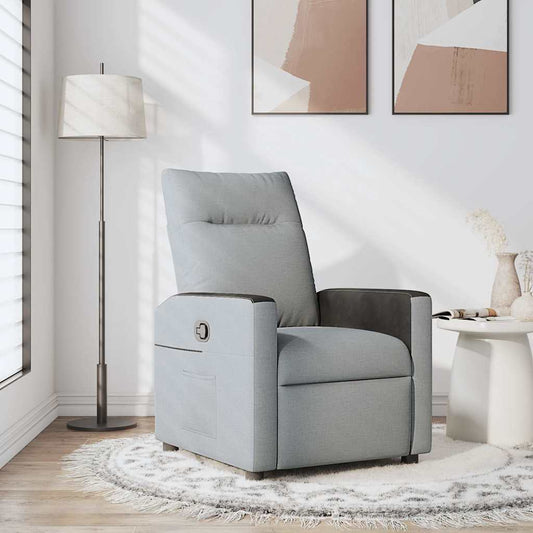 Reclining armchair, light gray, textile material