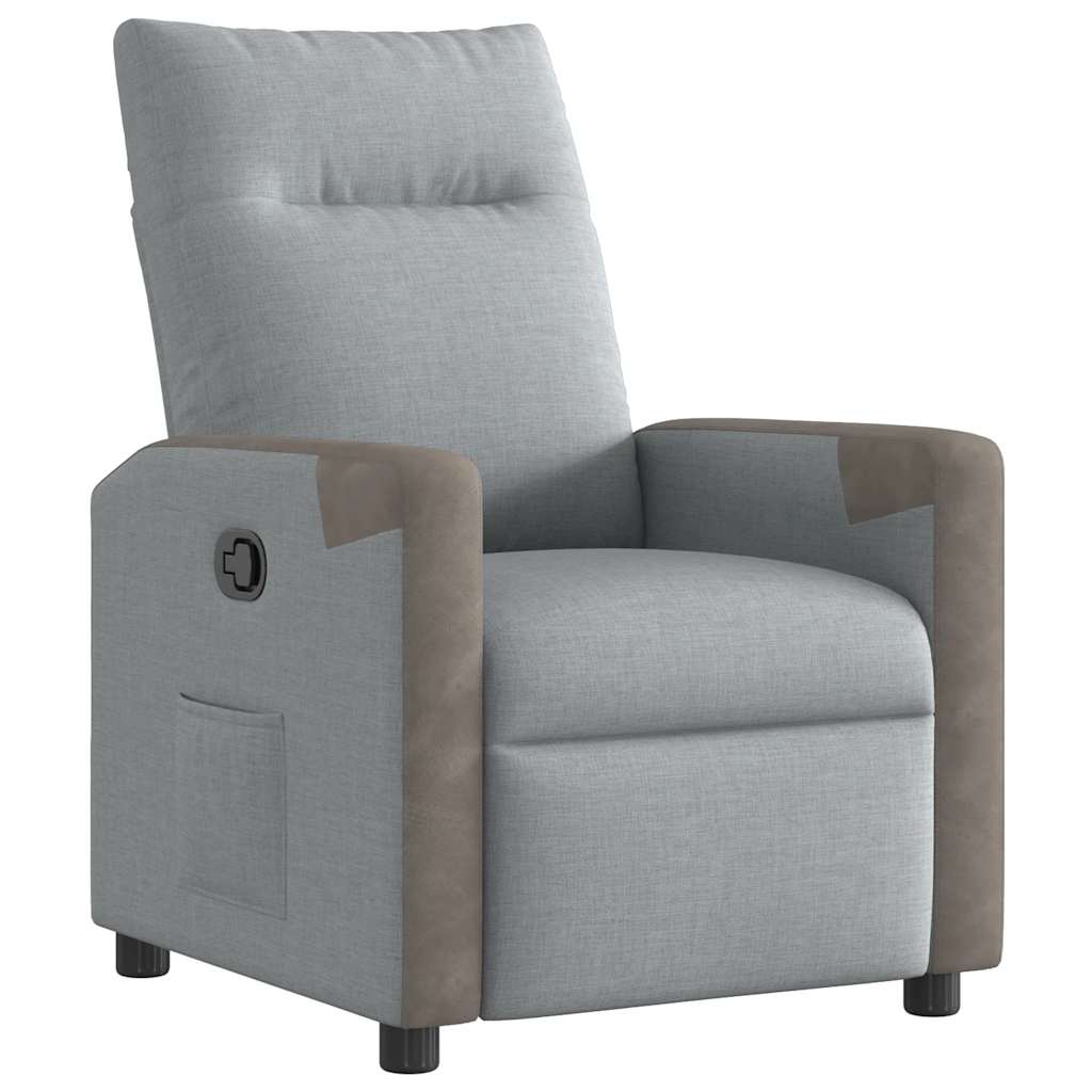 Reclining armchair, light gray, textile material