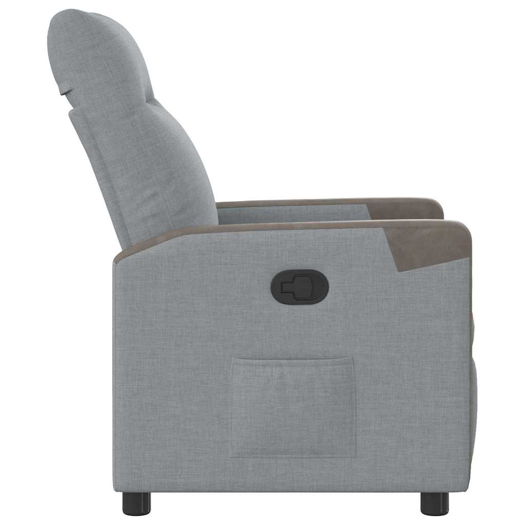 Reclining armchair, light gray, textile material