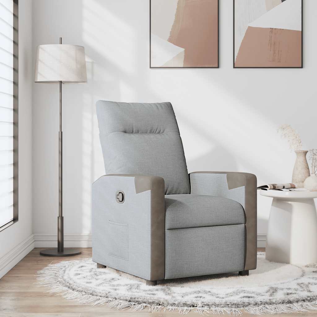 Reclining armchair, light gray, textile material