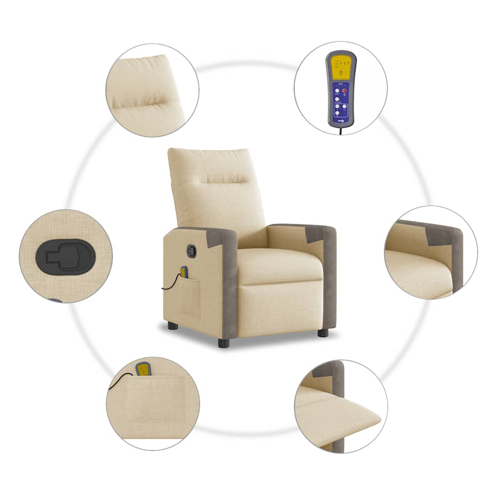 Reclining massage chair, cream, fabric