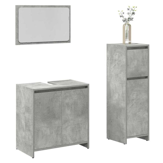 Set mobilier de baie, 3 piese, gri beton, lemn compozit