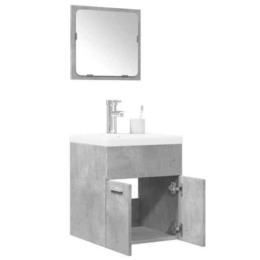 Bathroom furniture set, 3 pieces, concrete grey, composite wood