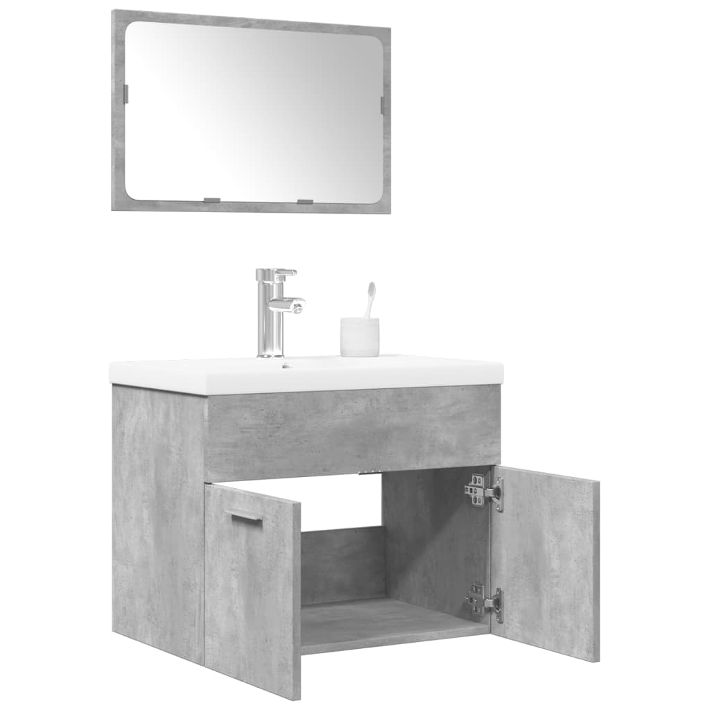 Bathroom furniture set, 3 pieces, concrete grey, composite wood