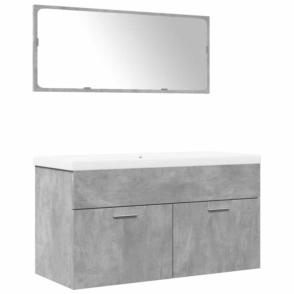 Bathroom furniture set, 3 pieces, concrete grey, composite wood