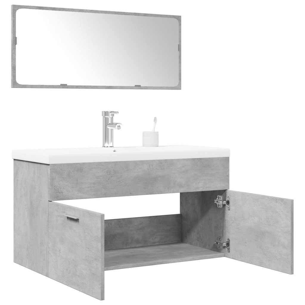 Bathroom furniture set, 3 pieces, concrete grey, composite wood