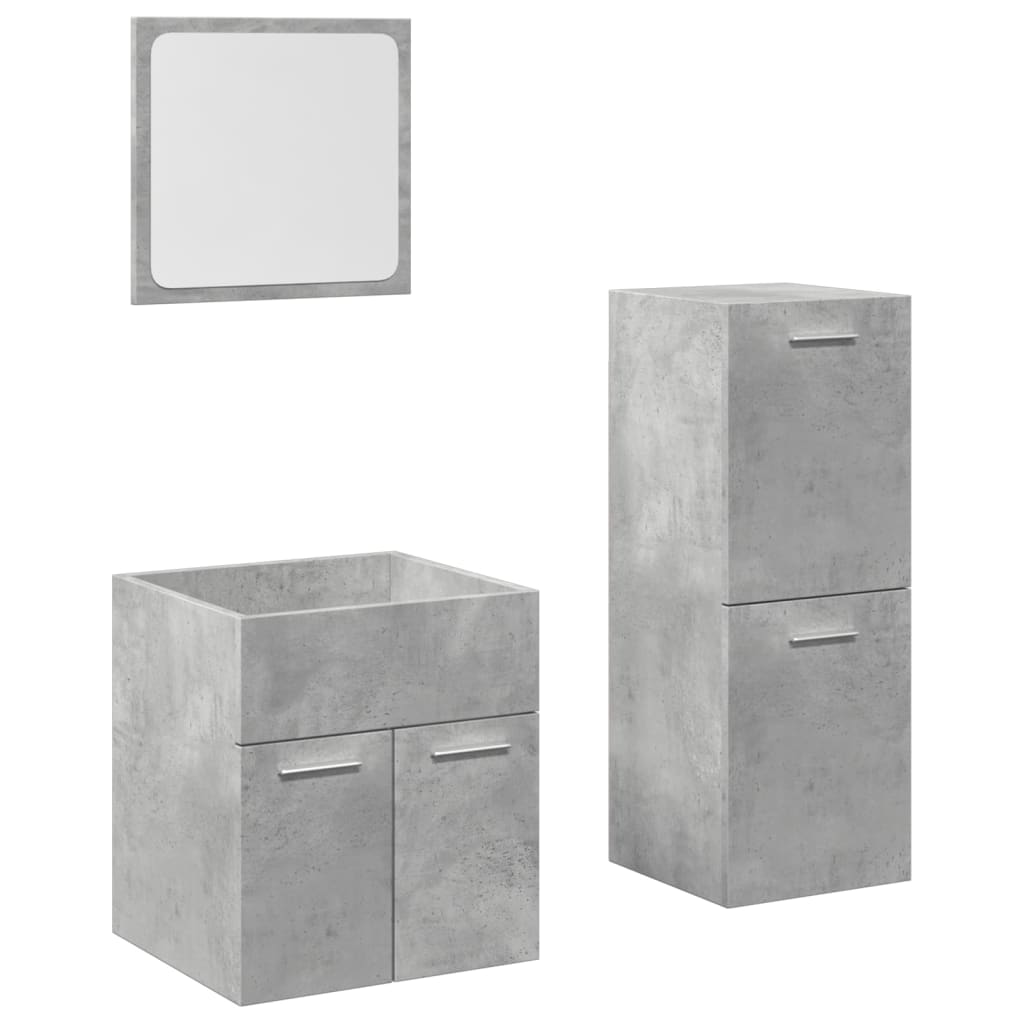 Set mobilier de baie, 3 piese, gri beton, lemn compozit