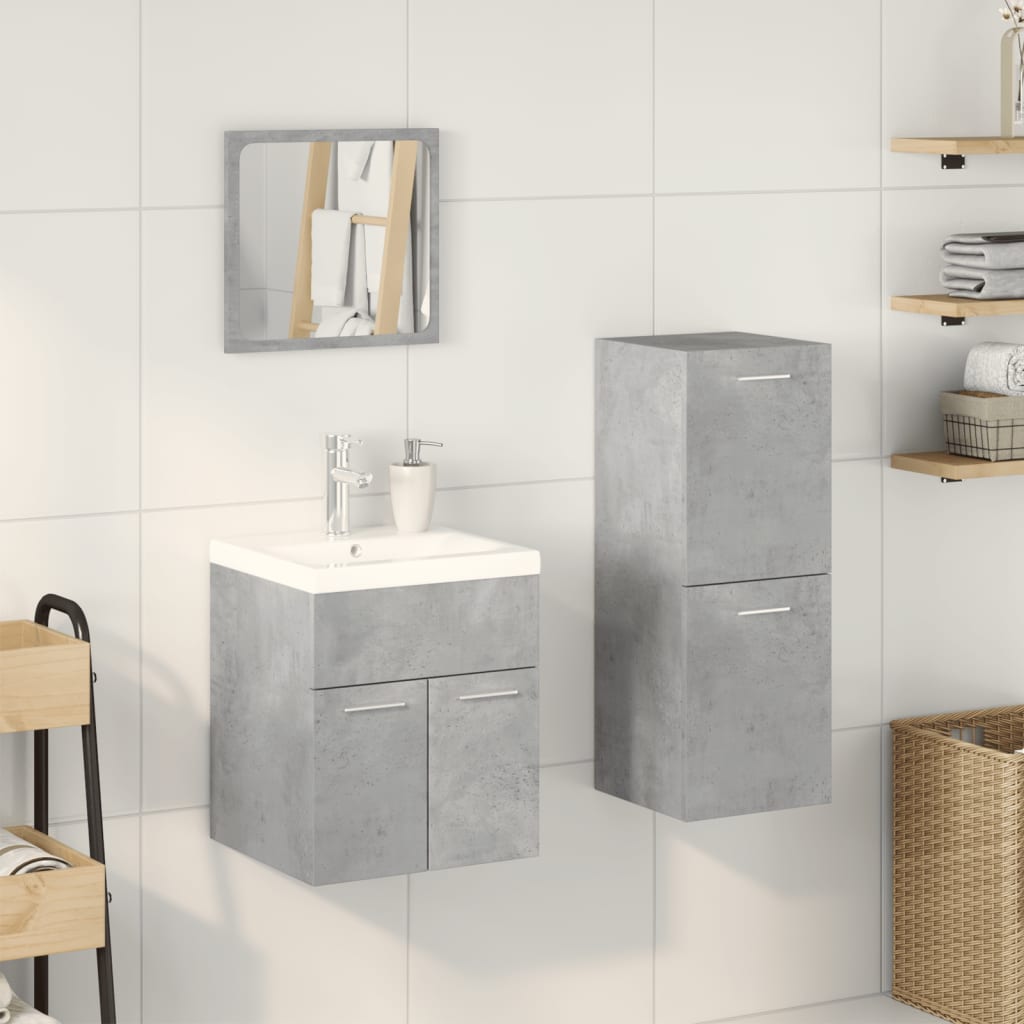 Bathroom furniture set, 3 pieces, concrete grey, composite wood