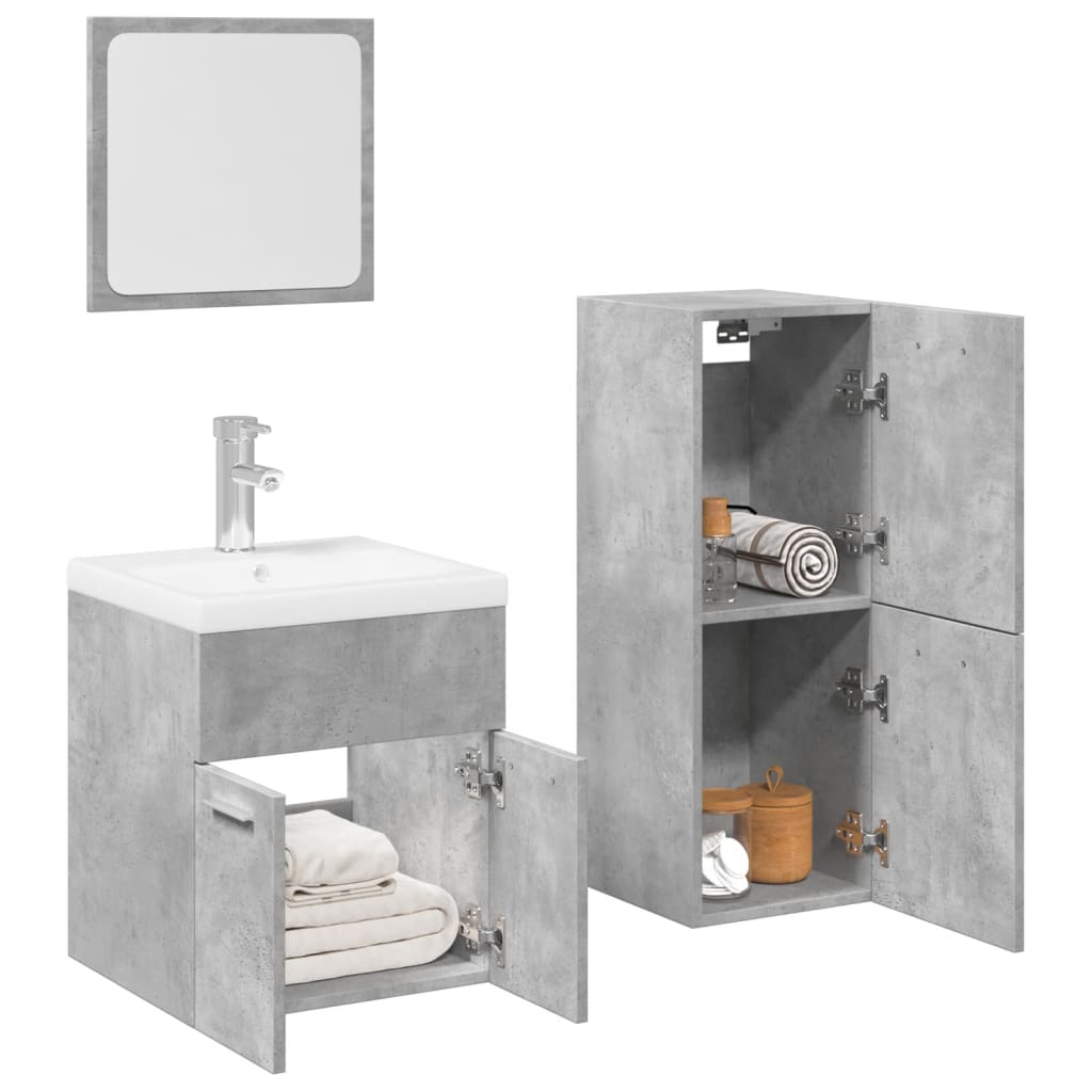 Bathroom furniture set, 3 pieces, concrete grey, composite wood