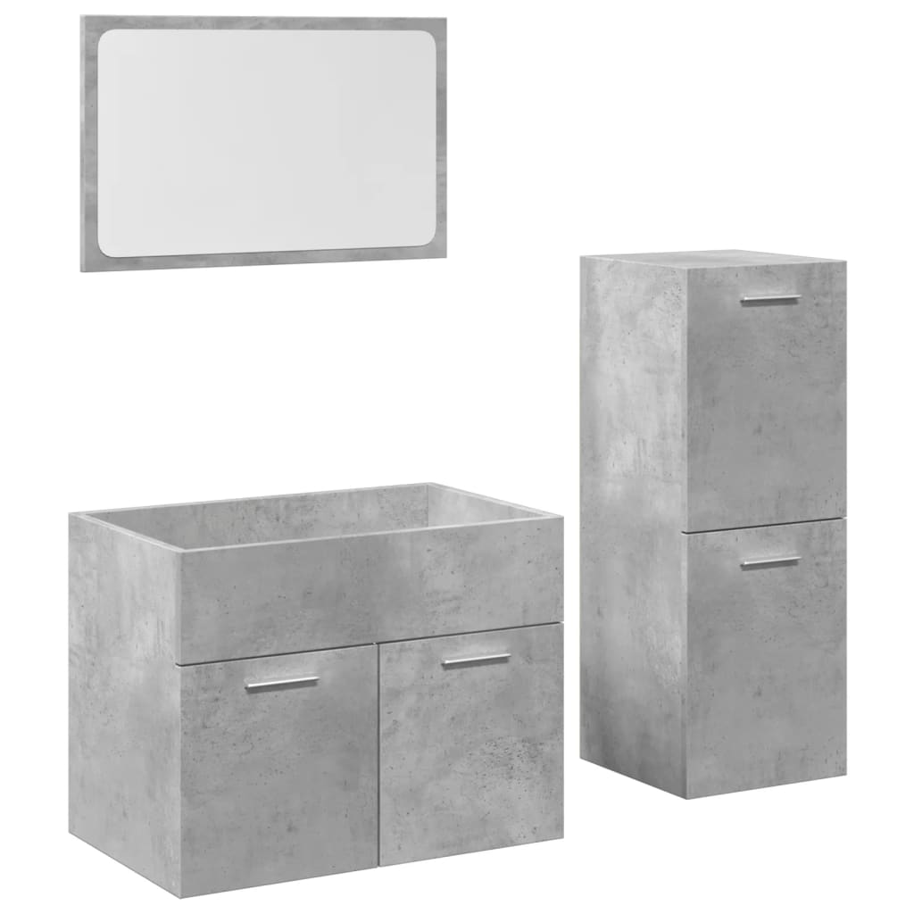 Set mobilier de baie, 3 piese, gri beton, lemn compozit