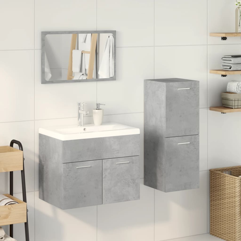 Bathroom furniture set, 3 pieces, concrete grey, composite wood