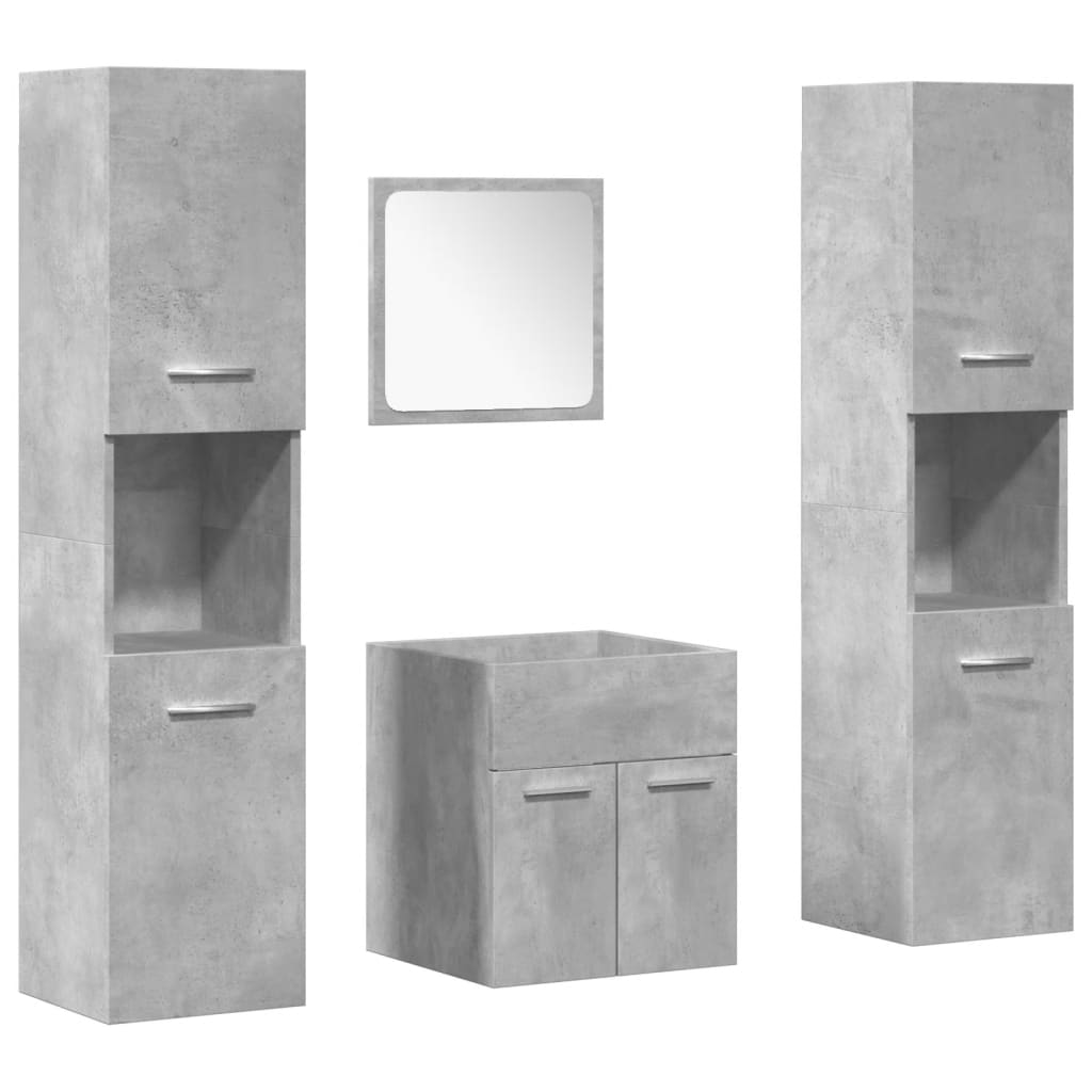 Bathroom furniture set, 4 pieces, concrete grey, composite wood