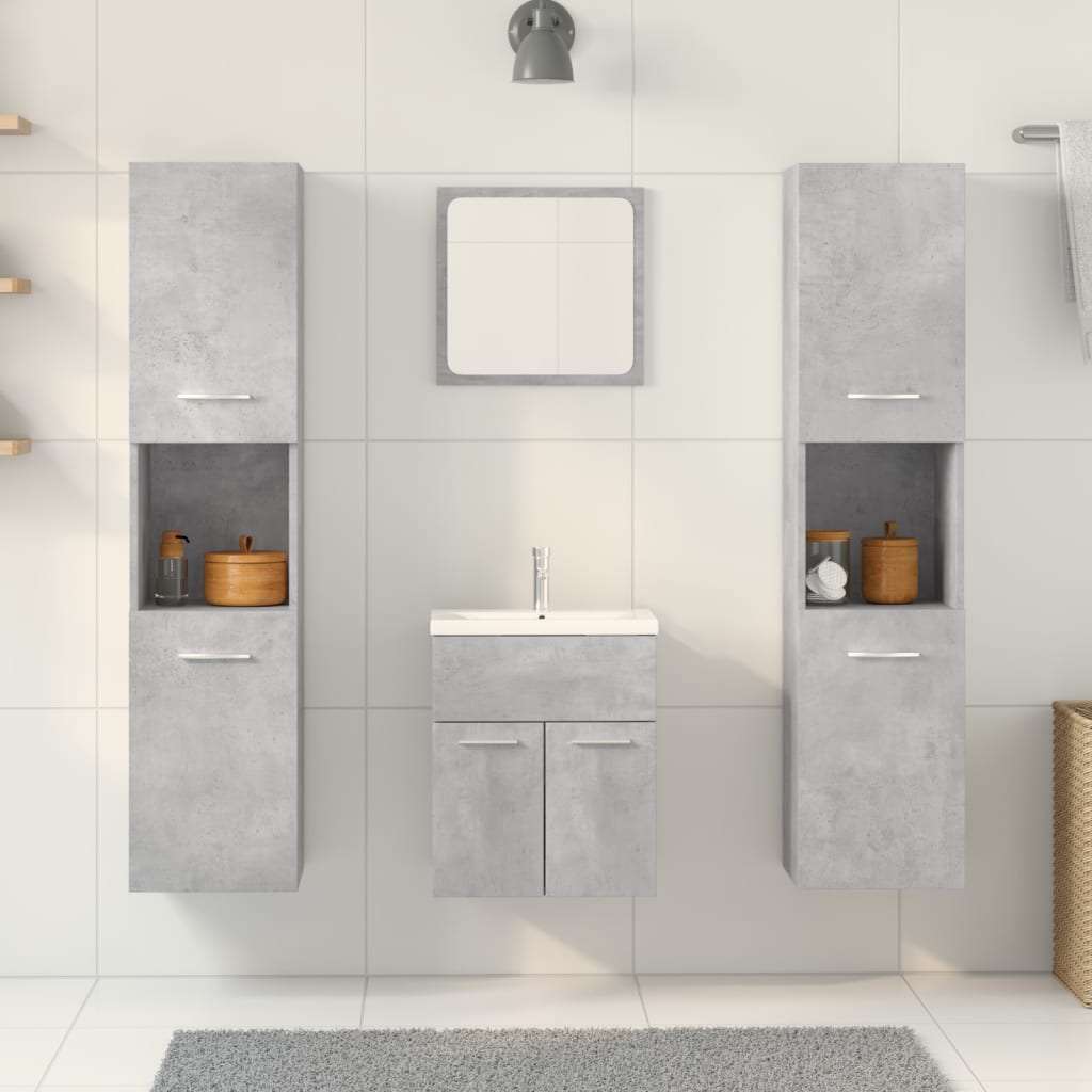 Bathroom furniture set, 4 pieces, concrete grey, composite wood