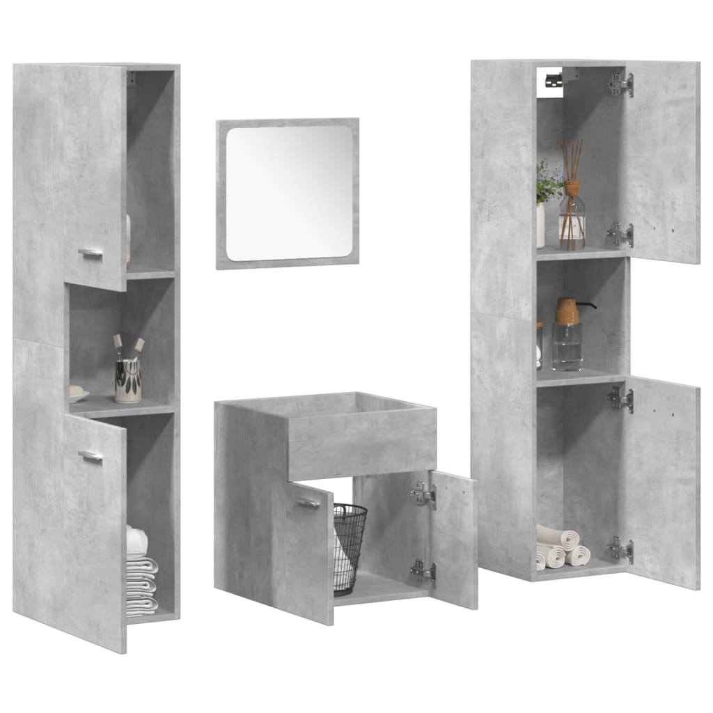 Bathroom furniture set, 4 pieces, concrete grey, composite wood