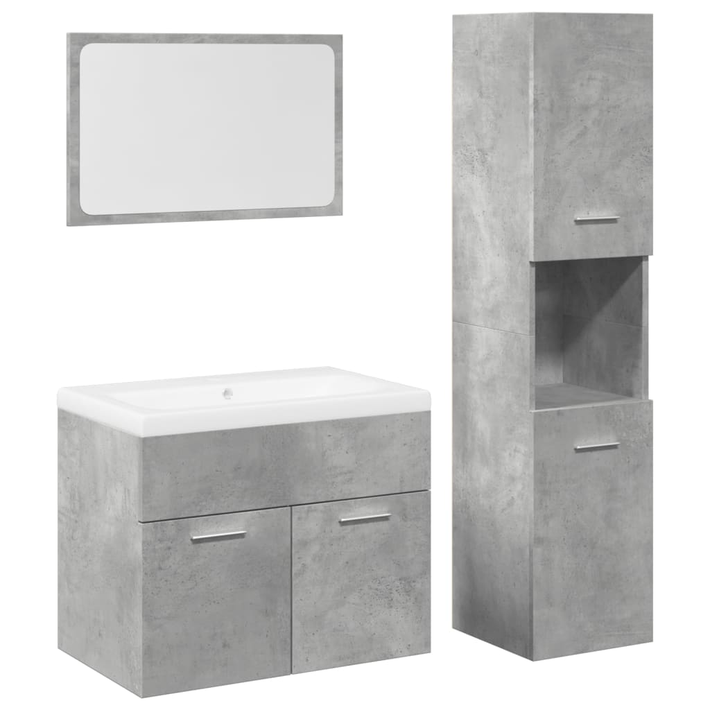 Set mobilier de baie, 4 piese, gri beton, lemn compozit