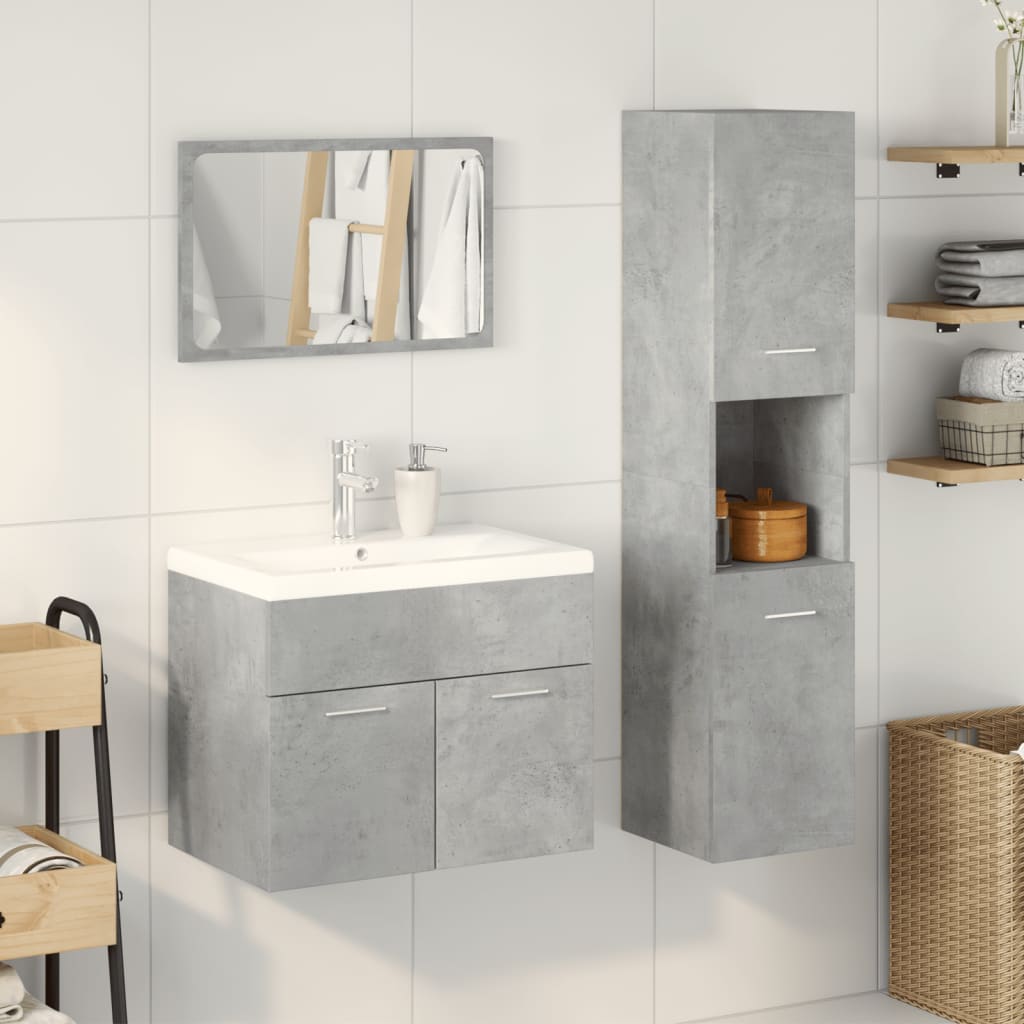 Bathroom furniture set, 4 pieces, concrete grey, composite wood